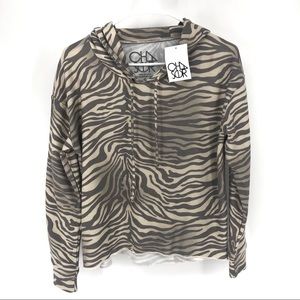 Chaser NWT Zebra Animal Print Hoodie Sweatshirt Sm